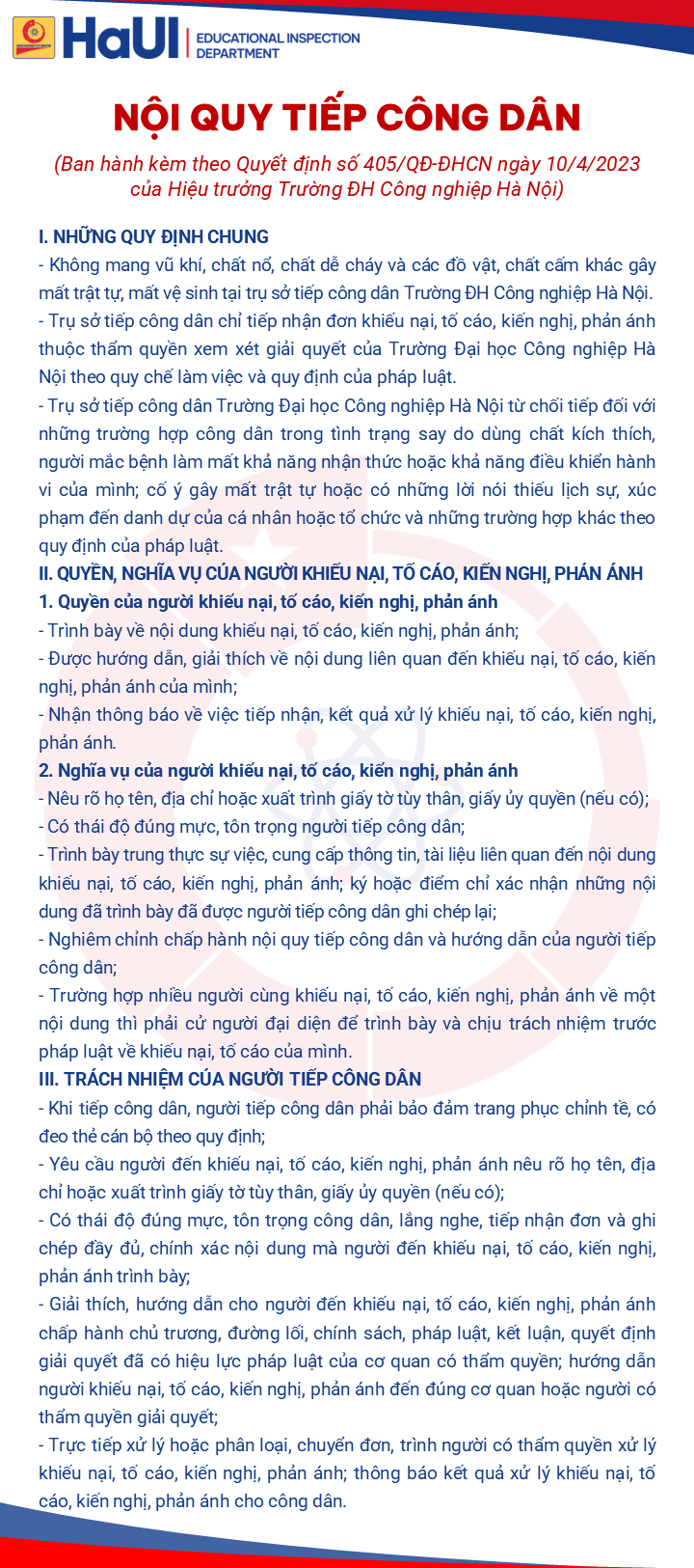 Nội dung tiếp công dân tại Trường Đại học Công nghiệp Hà Nội