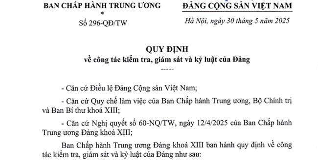 Quy định về công tác kiểm tra, giám sát và kỷ luật của Đảng